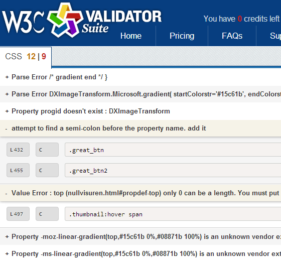Validator - Показ ошибок в системе проверки сайтов